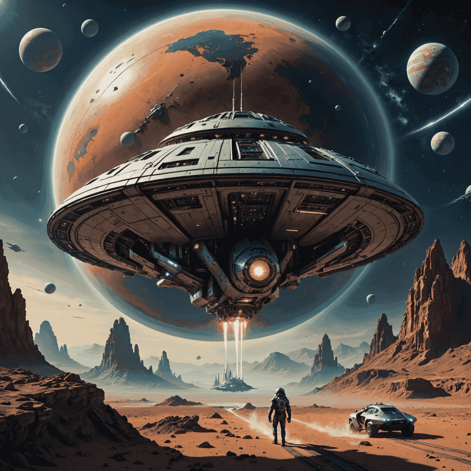 Cover of a science fiction novel showing a futuristic spaceship orbiting an alien planet