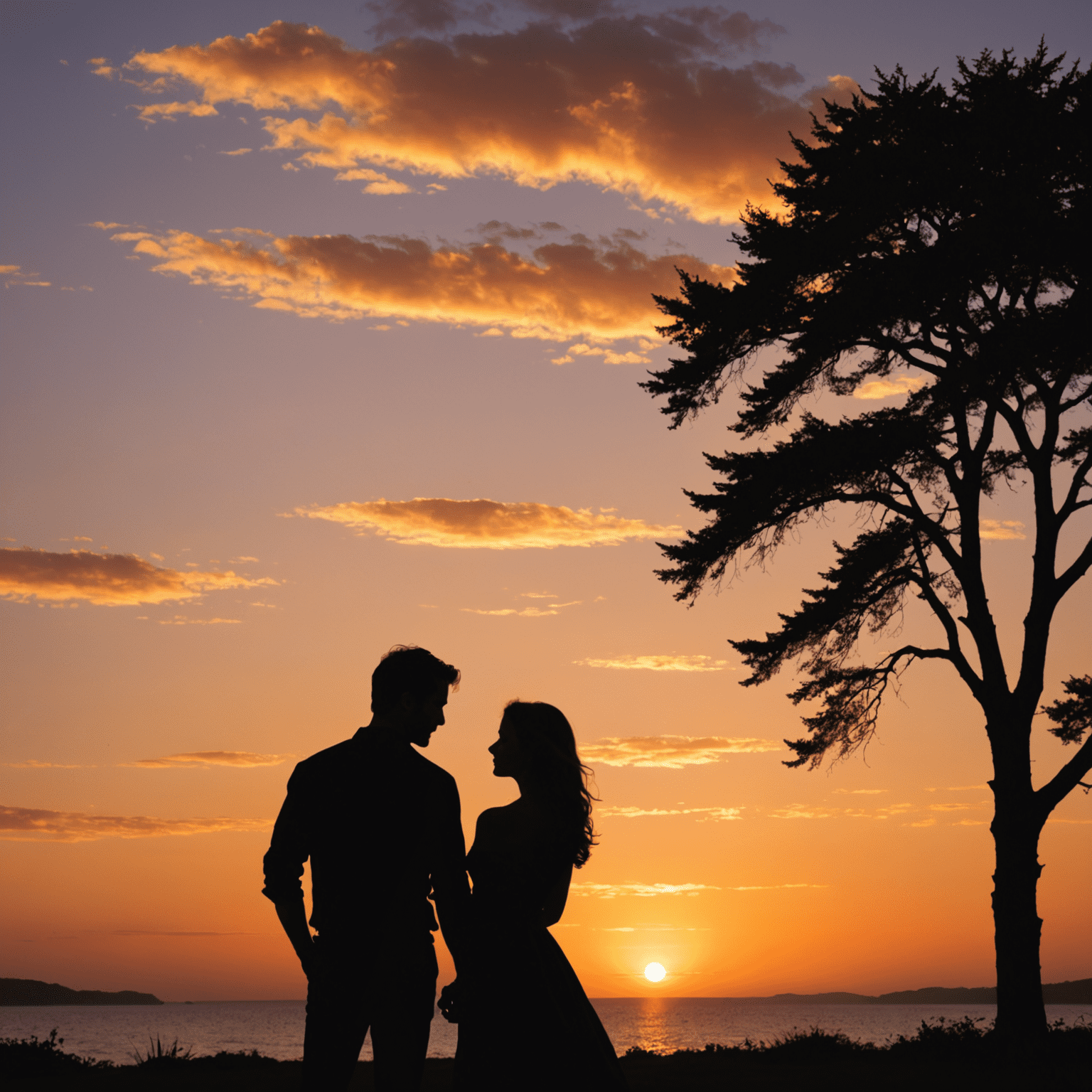 Cover of a romance novel showing a couple silhouetted against a sunset